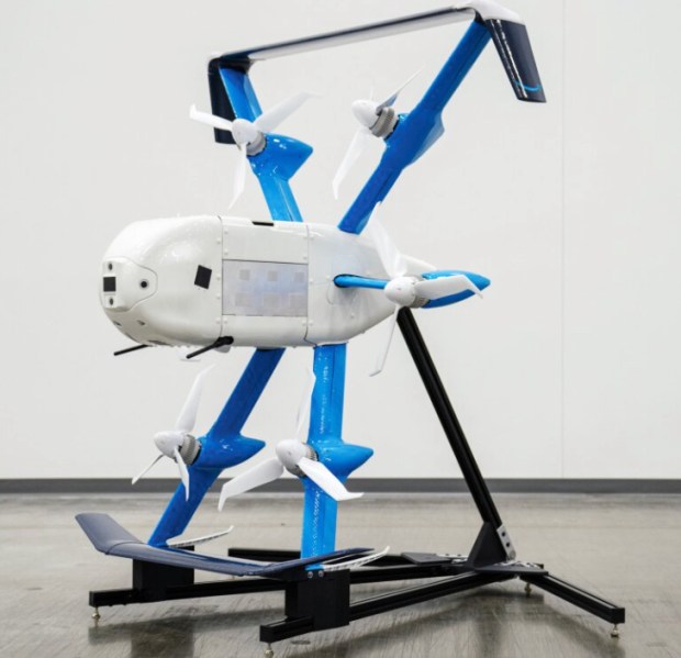 The Amazon MK30 delivery drone will use a vertical take-off to get off the ground then transition to horizontal, wing-borne flight. (Amazon Prime Air photo)