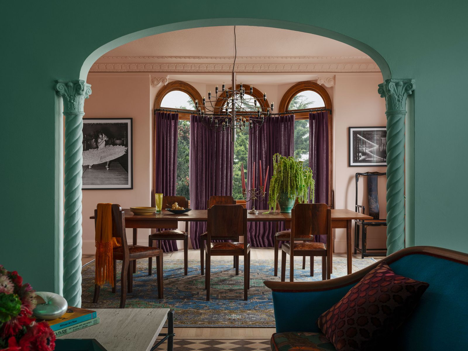 Image may contain Architecture Building Dining Room Dining Table Furniture Indoors Room Table and Home Decor