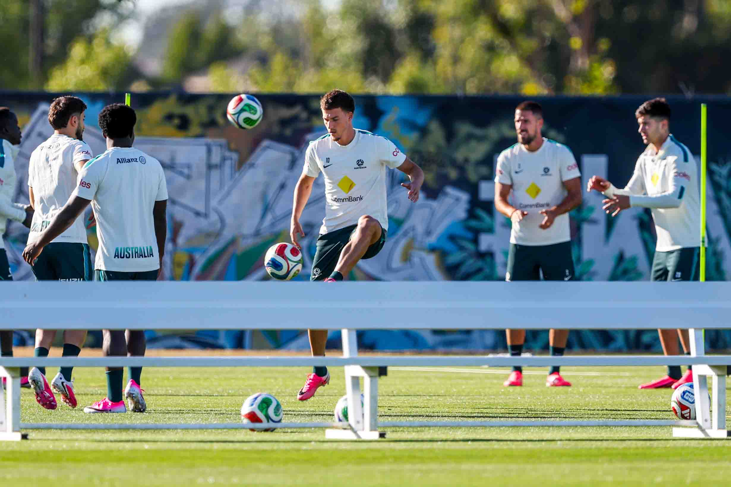 The Australian men’s national soccer team practices ahead of World...