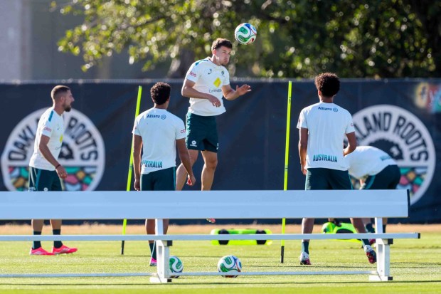The Australian men's national soccer team practices ahead of World Cup matches at the Oakland Roots and Oakland Soul soccer practice facility in Alameda, Calif., on Wednesday, June 10, 2026. The Australians will play against Jordan on Tuesday, June 16, at San Francisco Bay Area Stadium in Santa Clara. (Ray Chavez/Bay Area News Group)