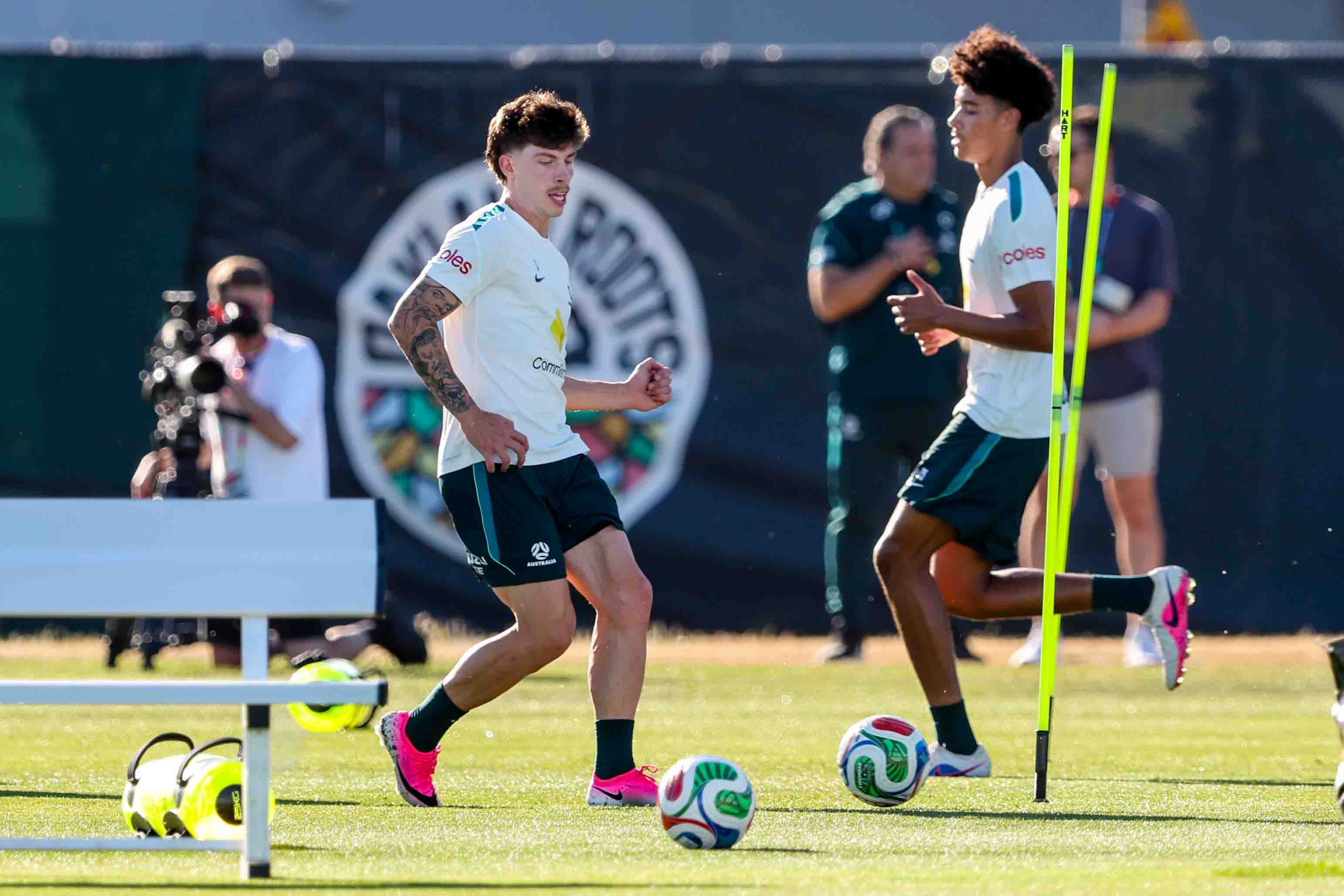 The Australian men’s national soccer team practices ahead of World...