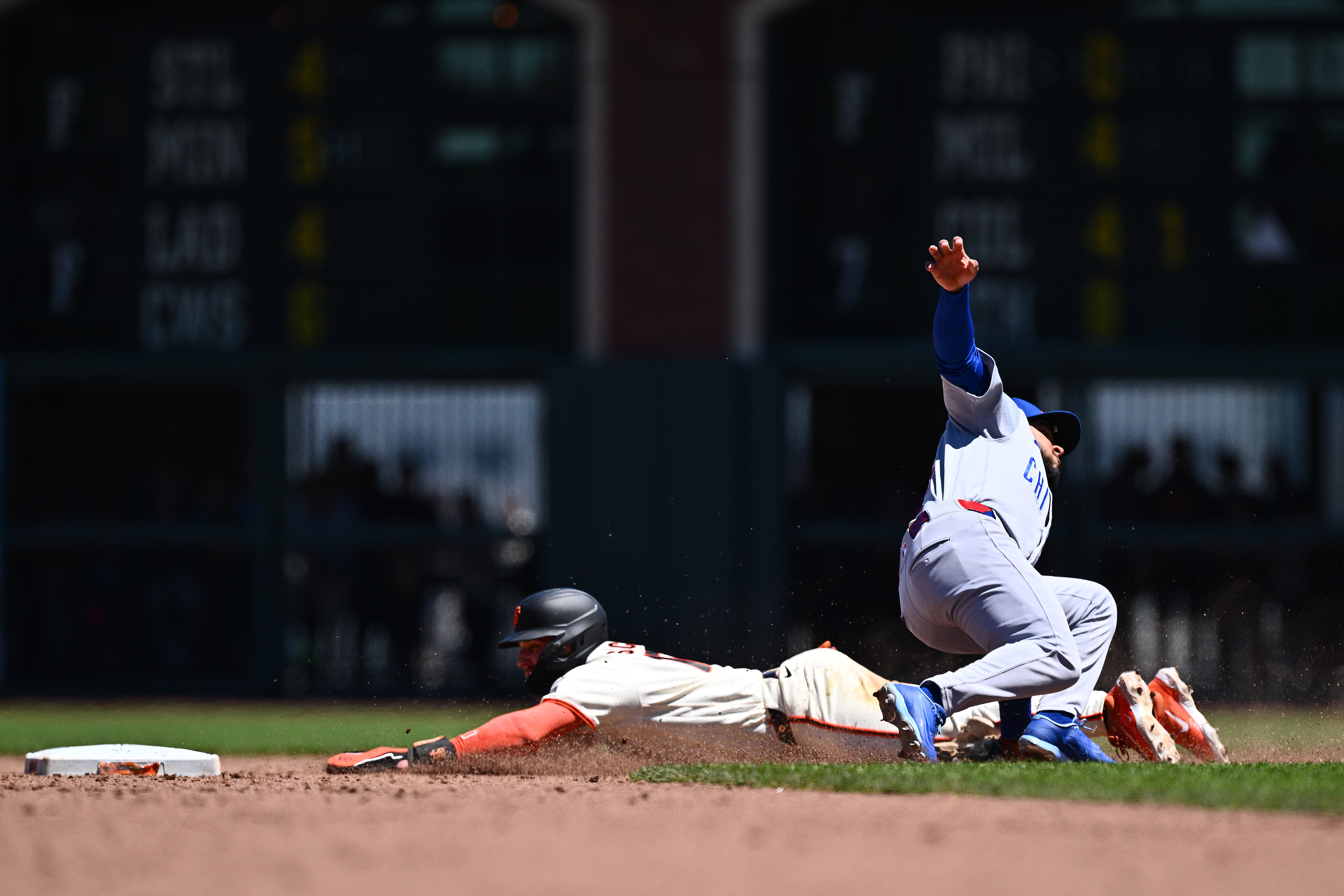 San Francisco Giants' Casey Schmitt (10) steals second base as...