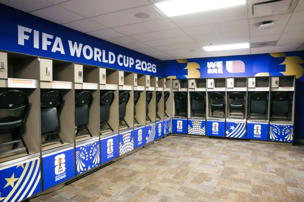 The locker rooms inside the Francisco Bay Area Stadium in Santa Clara, Calif., on Wednesday, June 10, 2026. (Shae Hammond/Bay Area News Group)