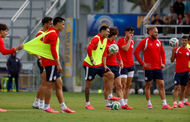 Paraguay's national soccer team trains at San Jose State University's Spartan Soccer Complex in preparation for the FIFA World Cup in San Jose, Calif., on Monday, June 8, 2026. (Nhat V. Meyer/Bay Area News Group)