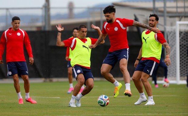 Paraguay's national soccer team trains at San Jose State University's Spartan Soccer Complex in preparation for the FIFA World Cup in San Jose, Calif., on Monday, June 8, 2026. (Nhat V. Meyer/Bay Area News Group)