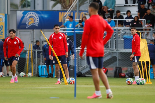 Paraguay's national soccer team trains at San Jose State University's Spartan Soccer Complex in preparation for the FIFA World Cup in San Jose, Calif., on Monday, June 8, 2026. (Nhat V. Meyer/Bay Area News Group)