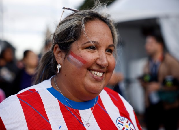Viviana Figueredo, from South Jordan, Utah, and originally from Paraguay, talks about her experience attending Paraguay's national soccer team training session at San Jose State University's Spartan Soccer Complex in preparation for the FIFA World Cup in San Jose, Calif., on Monday, June 8, 2026. (Nhat V. Meyer/Bay Area News Group)