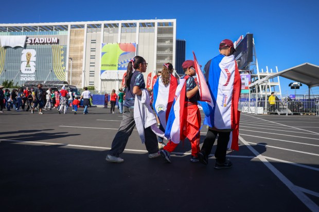 Paraguay fans walk towards the stadium before a FIFA World Cup game against Turkey and Paraguay at Levi's Stadium in Santa Clara, Calif., on Friday, June 19, 2026. (Shae Hammond/Bay Area News Group)
