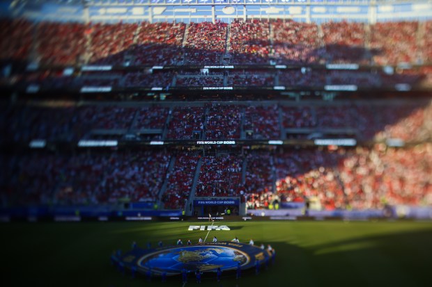 A FIFA banner is brought out during an opening ceremony before a FIFA World Cup match between Paraguay and Turkey at Levi's Stadium in Santa Clara, Calif., on Friday, June 19, 2026. (Shae Hammond/Bay Area News Group)