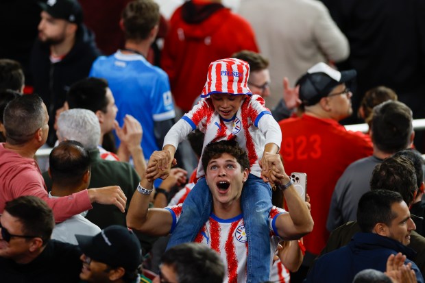 Paraguay fans celebrate after Paraguay wins against Turkey during a FIFA World Cup match at Levi's Stadium in Santa Clara, Calif., on Friday, June 19, 2026. (Shae Hammond/Bay Area News Group)
