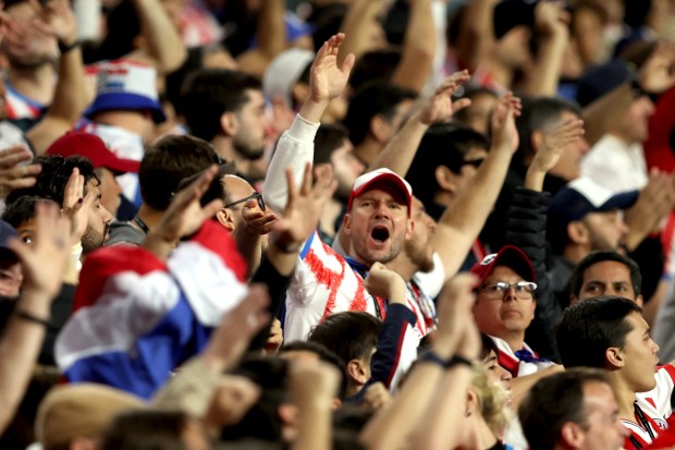 Paraguay fans cheer during the second half of a FIFA World Cup match against Paraguay at Levi's Stadium on Friday, June 19, 2026. (Ray Chavez/Bay Area News Group)