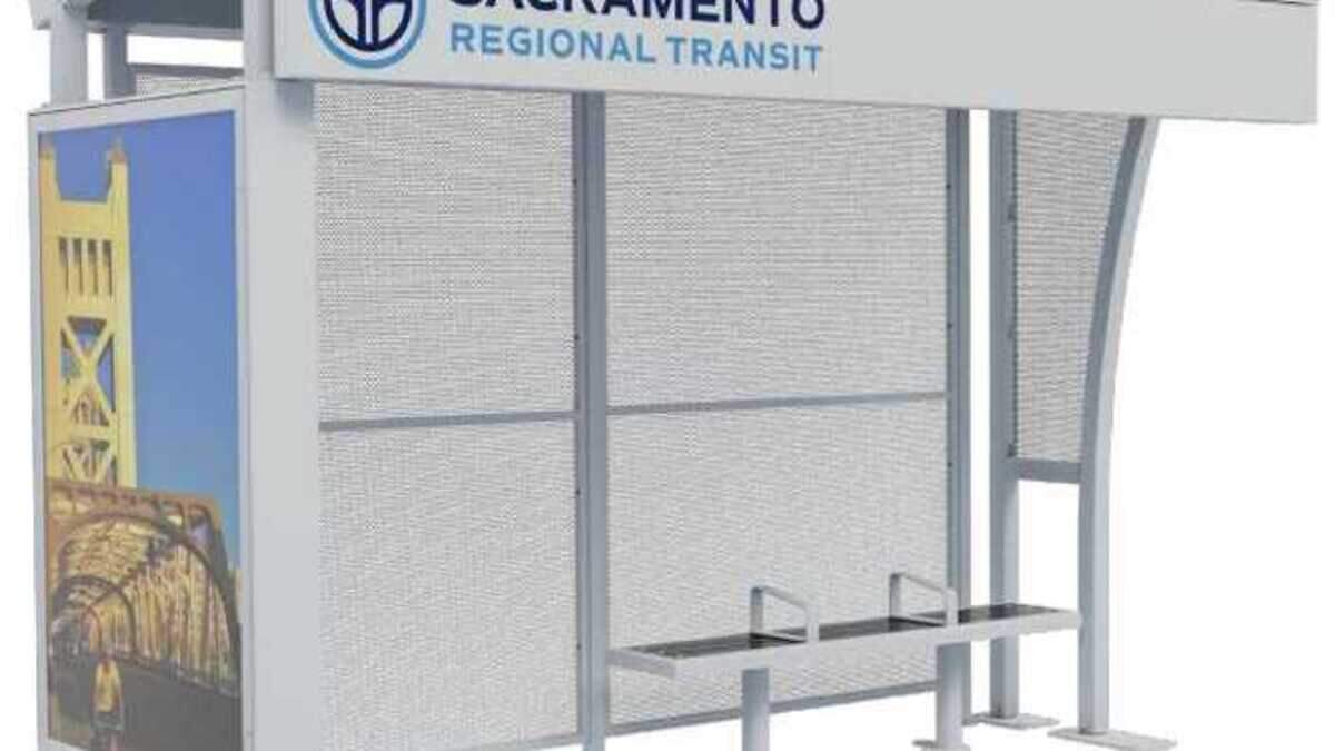 Sacramento Regional Transit chose the design of heat-resilient bus shelters that it will install at about 16 locations throughout its more than 3,500-stop network. The design chosen, named Sacramento Regional Transit chose the design of heat-resilient bus shelters that it will install at about 16 locations throughout its more than 3,500-stop network. The design chosen, named "Brazos," features a reflective roof and powder coating to minimize heat absorption.