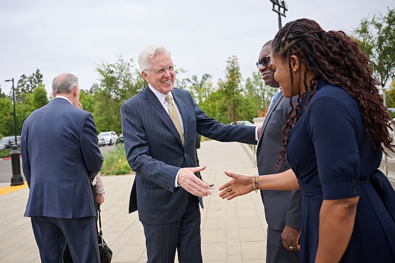 President D. Todd Christofferson, second counselor in the First Presidency of The Church of Jesus Christ of Latter-day Saints Elder I. Raymond Egbo and his wife, Sister Comfort Egbo, at the dedication of the Yorba Linda California Temple in Yorba Linda, California, on Sunday, June 7, 2026