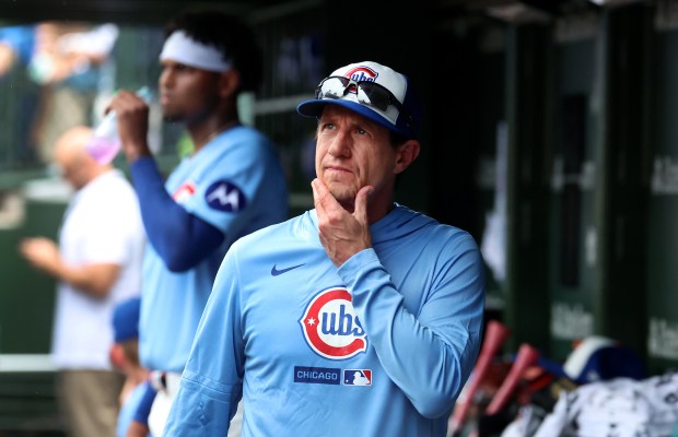 Chicago Cubs manager Craig Counsell walks through the dugout after pulling starting pitcher Edward Cabrera from the game in the fourth inning against the San Francisco Giants at Wrigley Field in Chicago on June 5, 2026. (Chris Sweda/Chicago Tribune)