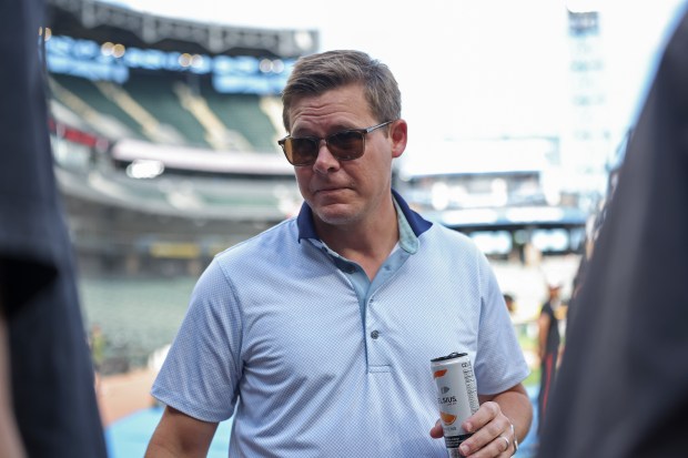 White Sox general manager Chris Getz watches batting practice before a White Sox-Dodgers game at Rate Field on June 12, 2026, in Chicago. (John J. Kim/Chicago Tribune)