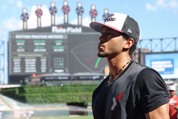 White Sox right fielder Braden Montgomery heads to the clubhouse before a game against the Dodgers at Rate Field on June 12, 2026, in Chicago. (John J. Kim/Chicago Tribune)