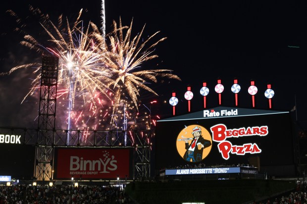 A fireworks show commences after an 8-2 White Sox win over the Dodgers on June 12, 2026, at Rate Field. (John J. Kim/Chicago Tribune)