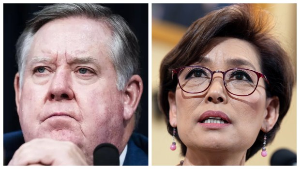 Reps. Ken Calvert, R-Corona and Young Kim, R-Anaheim Hills are on track to face each other in the November general election for California's 40th Congressional District (Calvert file photo by Tom Williams, Getty Images; Kim file photo by J. Scott Applewhite, The Associated Press)