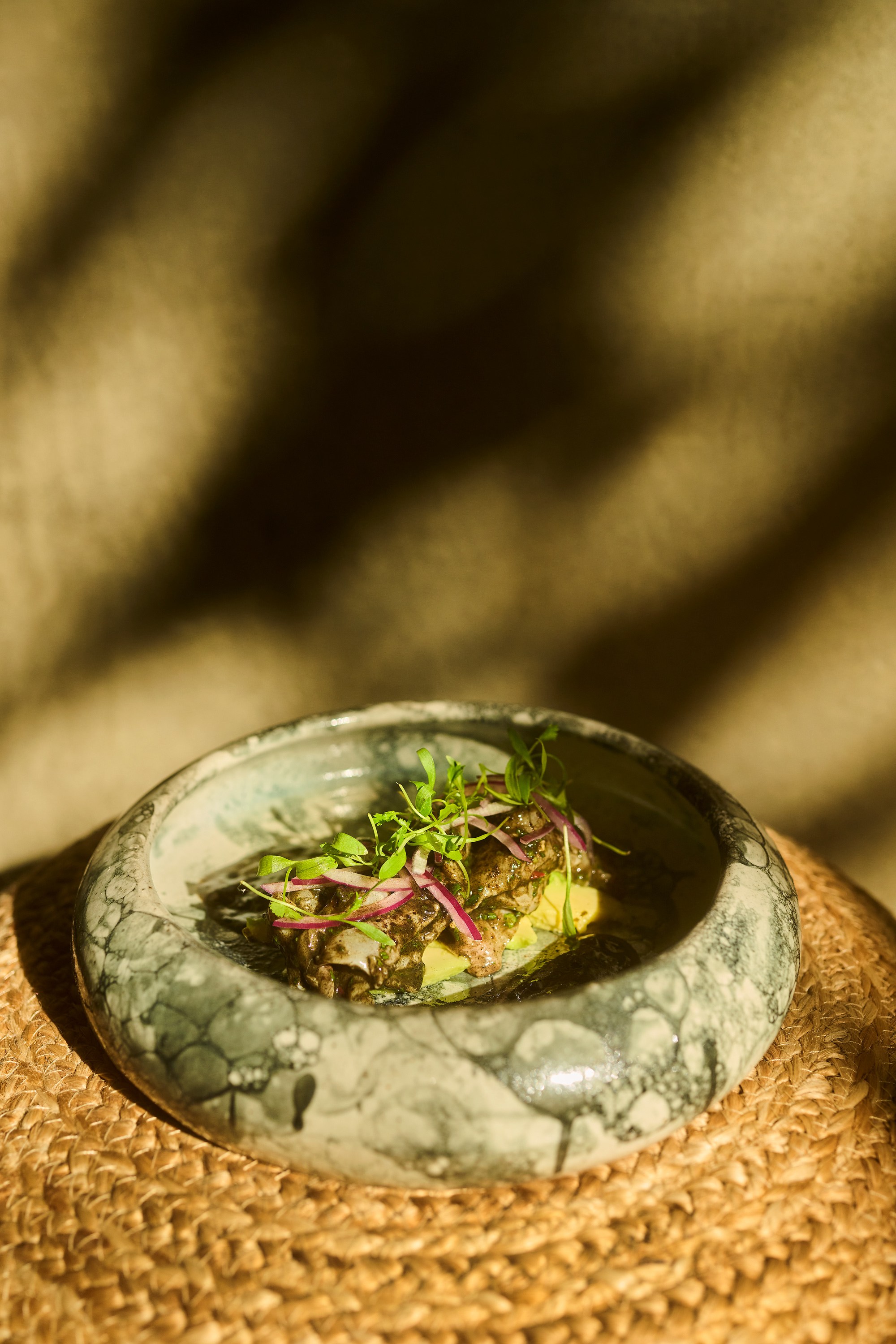 A seafood cocktail in a bowl at Mirate restaurant in Los Angeles, California.
