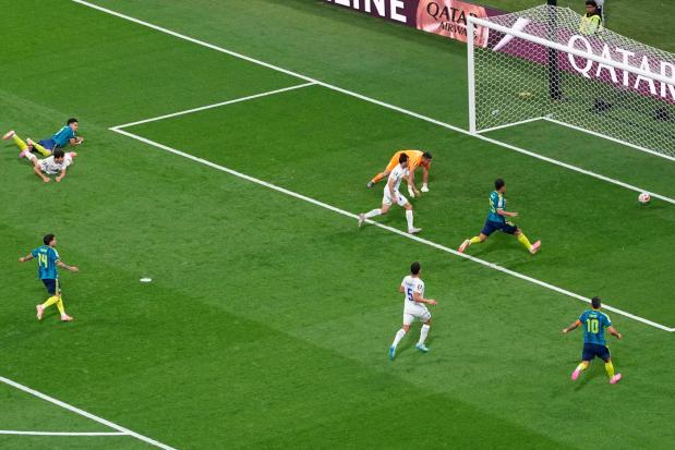 Colombia's Luis Diaz scores his side's second goal against Uzbekistan.