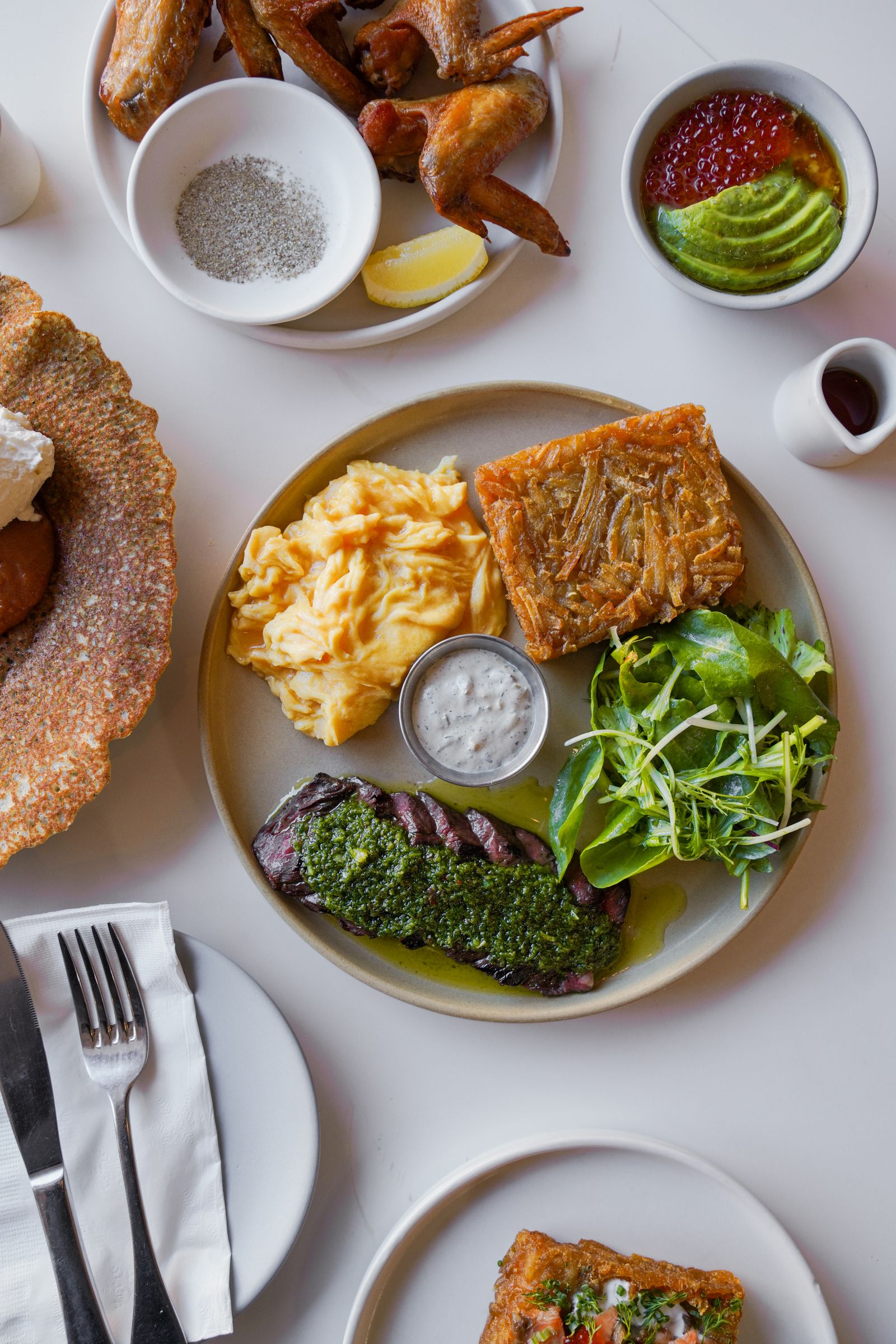 Image may contain Brunch Food Food Presentation Cutlery Fork Meat Pork Plate Beverage Coffee and Coffee Cup