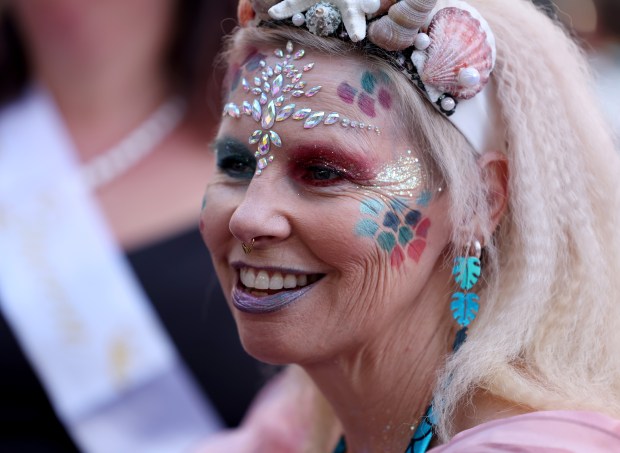 Shari Hall, of San Jose, hangs out with friends during the BART Prom at the Rockridge BART station Oakland, Calif., on Saturday, June 6, 2026. The first-ever event had an 1980's and under-the-sea theme and sold out. (Jane Tyska/Bay Area News Group)