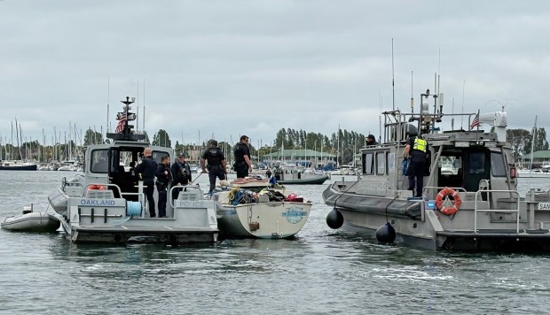 Police with help with other law enforcement agencies began to cite boating vessels anchored illegally in the Oakland Estuary on Thursday morning, June 25, 2026. (Harry Harris/ Bay Area News Group)