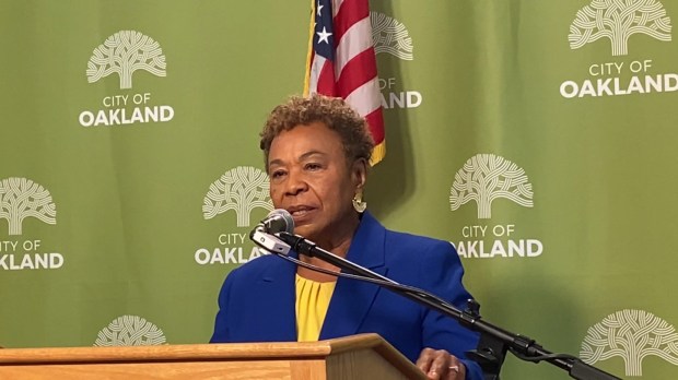 Oakland Mayor Barbara Lee speaks about President Donald Trump's threats to deploy National Guard troops to the city at an Oakland City Hall news conference on Thursday, Aug. 14, 2025. (Shomik Mukherjee/Bay Area News Group)