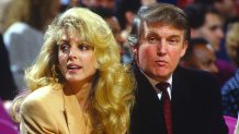 Donald Trump looks on during a New York Knicks NBA Basketball game circa 1993 at Madison Square Garden in the Manhattan Borough of New York City.  