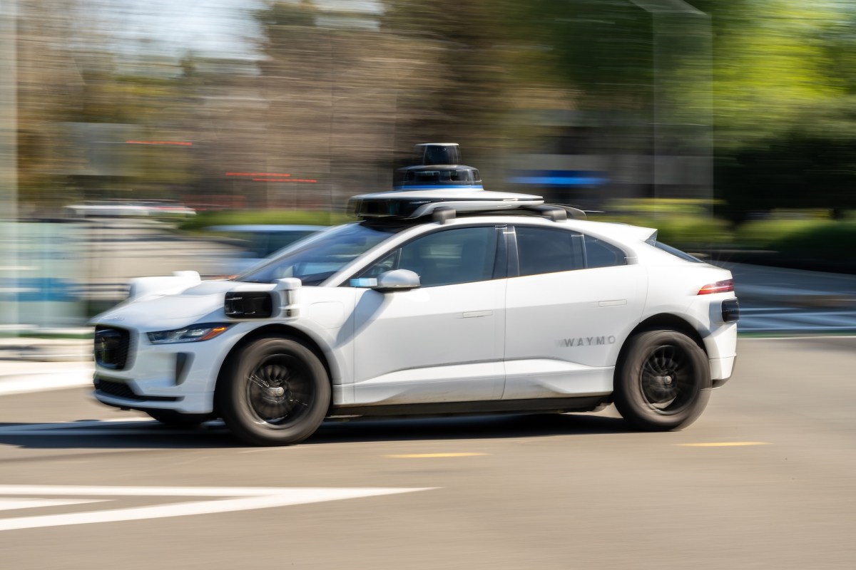 A Waymo autonomous taxi outside the Google headquarters