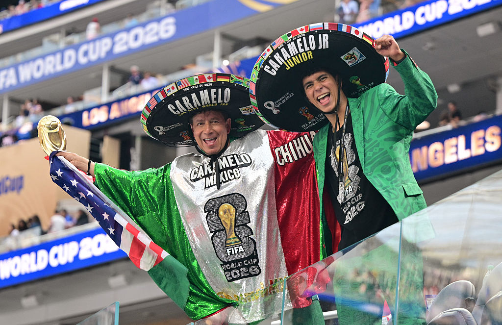 Mexican fans attend during the opening ceremony of the 2026 World Cup football tournament ahead of the Group D football match between USA and Paraguay at the Los Angeles Stadium in Inglewood on June 12, 2026. (Photo by Frederic J. BROWN / AFP via Getty Images)