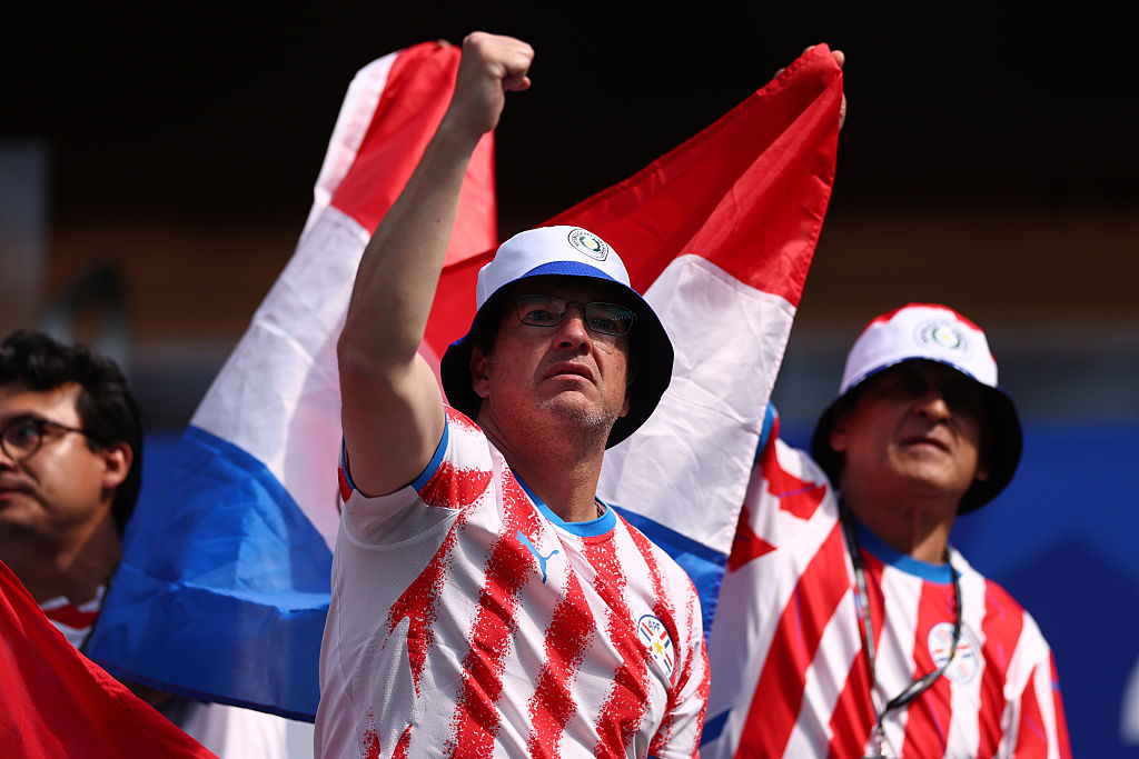 LOS ANGELES, CALIFORNIA – JUNE 12: Paraguay fans arrive before the FIFA World Cup 2026 Group D match between USA and Paraguay at Los Angeles Stadium on June 12, 2026 in Los Angeles, California. (Photo by Dean Mouhtaropoulos/Getty Images)
