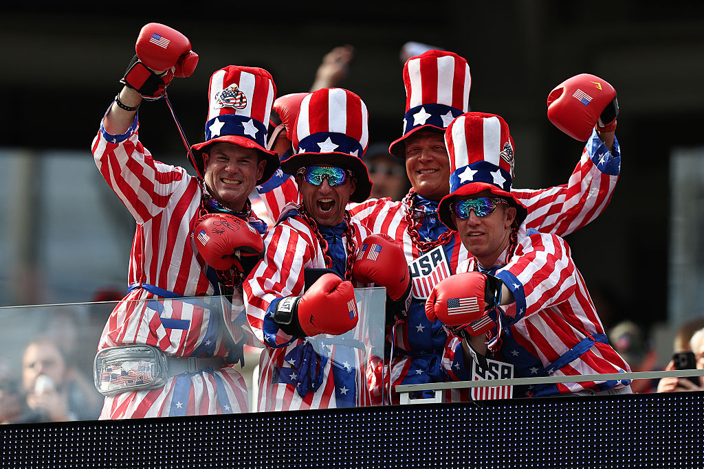 LOS ANGELES, CALIFORNIA – JUNE 12: Fans gather inside the stadium before the FIFA World Cup 2026 Group D match between USA and Paraguay at Los Angeles Stadium on June 12, 2026 in Los Angeles, California. (Photo by Omar Vega/Getty Images)