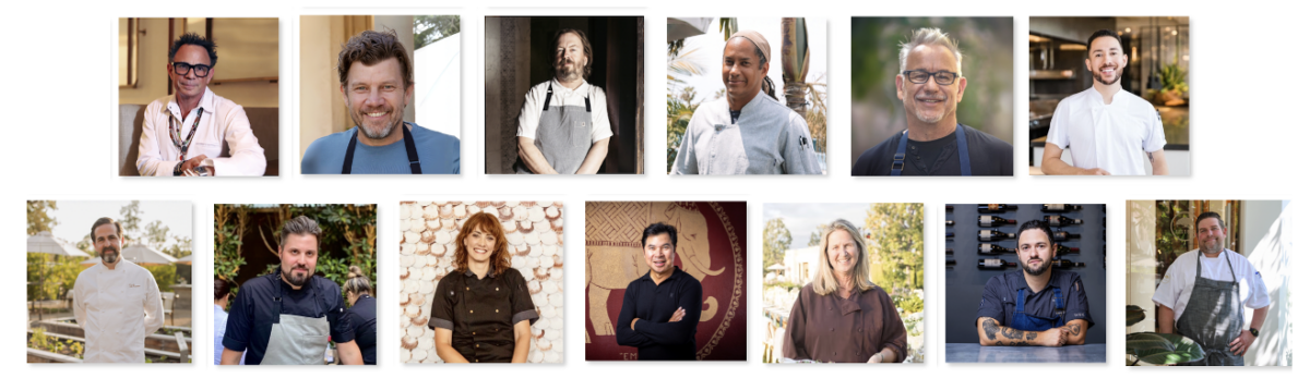 Chefs Josiah Citrin, Ben Ford, Neal Fraser, Govind Armstrong, Raphael Lunetta, Sonnie Gomez, Joseph Cook, Frank Ryan Saporito, Jennifer Naylor, John Sungkamee, Sandra Cordero, Dustin Trani, Tal Ronnen.