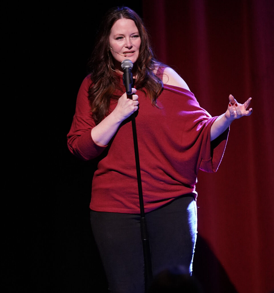 Holly Shaw shares a humorous moment during her acclaimed solo show Roar! at the Hollywood Fringe Festival.