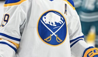 Buffalo Sabres logo against the San Jose Sharks.