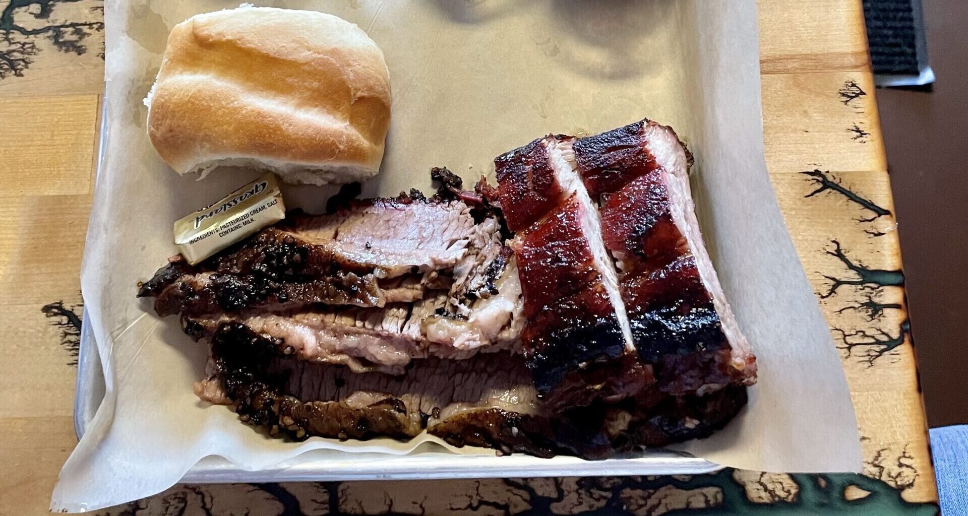 barbecue meat and bread