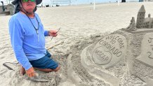 Bill Pavlacka build a sandcastle, Saturday, welcoming NASCAR fans to Coronado, June 20, 2026.