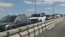 Bridge traffic on the inbound lane to Coronado backed up early, Saturday, causing delays, June 20. 2026.