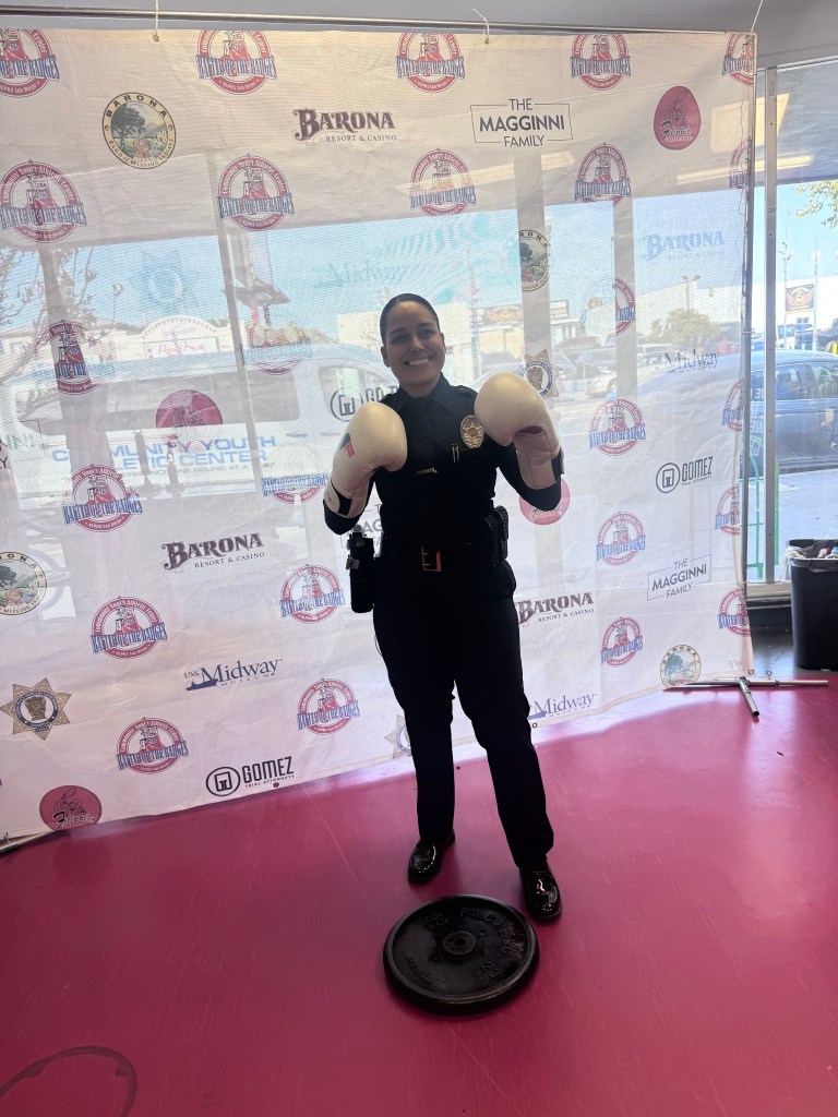 National City Police officer Christina Soto training for her fight. (Photo by Kristos Zafiropoulos/Times of San Diego)