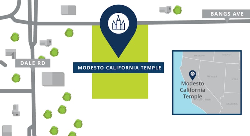 The location of the Modesto California Temple site.