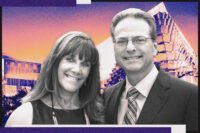 Henry and Susan Samueli with a rendering of the OCVibe concert hall