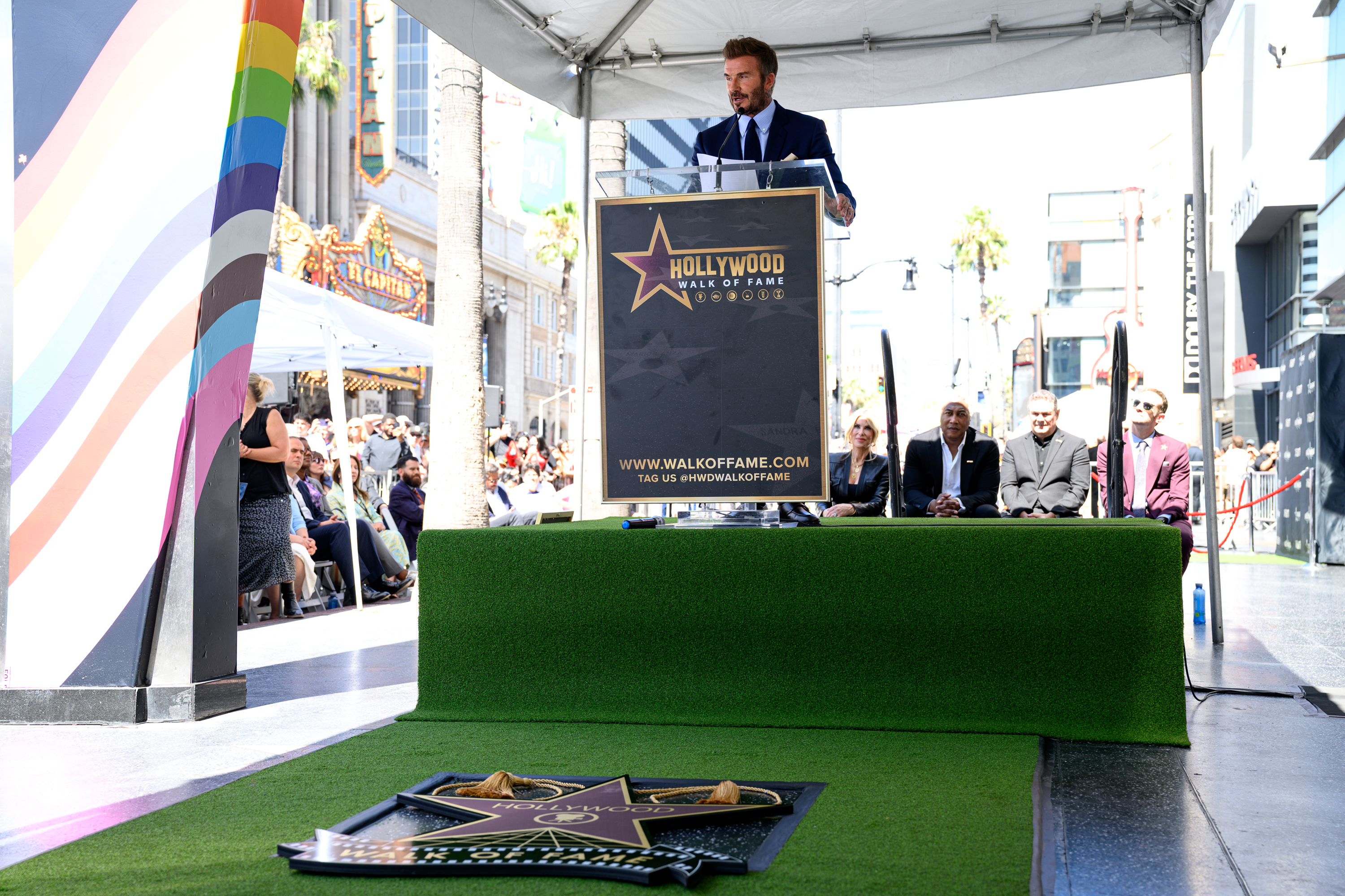 David Beckham speaks at his Hollywood Walk of Fame star...