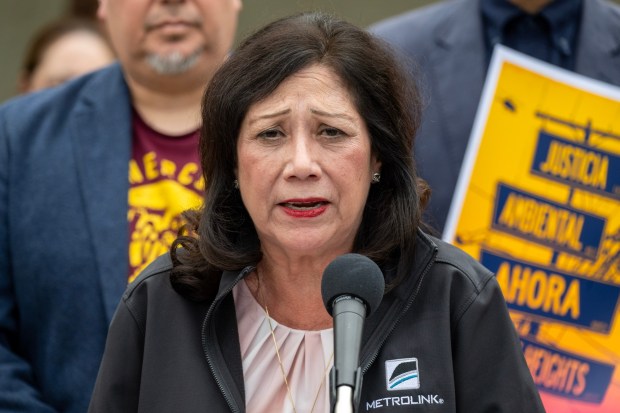 Los Angeles County Supervisor Hilda Solis speaks during a press conference regarding the Lineage cold storage warehouse fire in Boyle Heights in Los Angeles on Monday, June 29, 2026. (Photo by Hans Gutknecht, Los Angeles Daily News/SCNG)