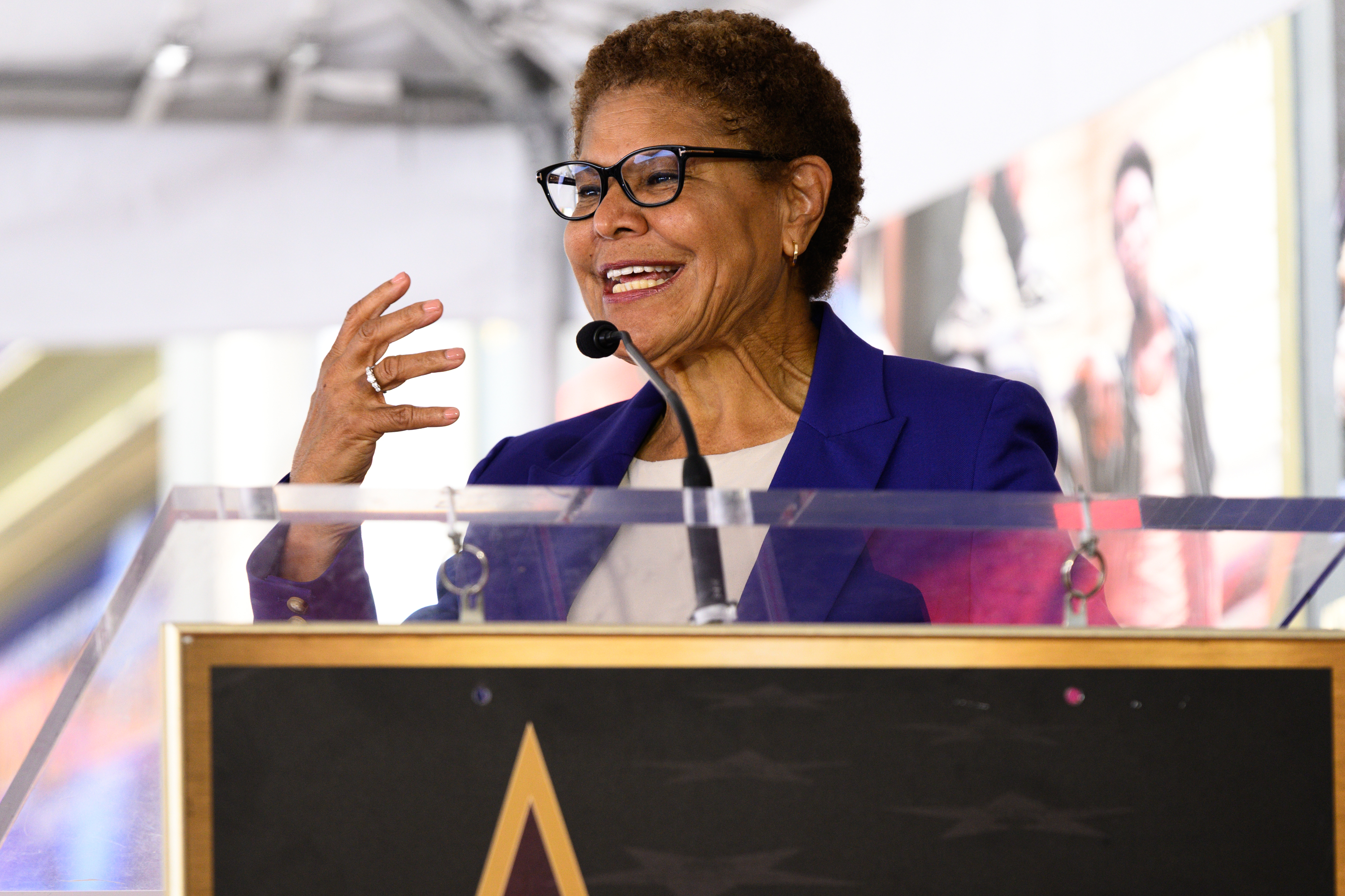 Mayor Karen Bass speaks at Keith David’s Hollywood Walk of...