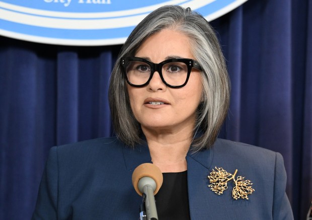 Los Angeles Council-member Monica Rodriguez held a press conference on the city's adoption of an ordinance prohibiting city employees from outside employment with Immigration and Customs Enforcement, Customs, Border Protection and the Department of Homeland Security on March 25, 2026 in Los Angeles, CA. (Photo by John McCoy, Contributing Photographer)