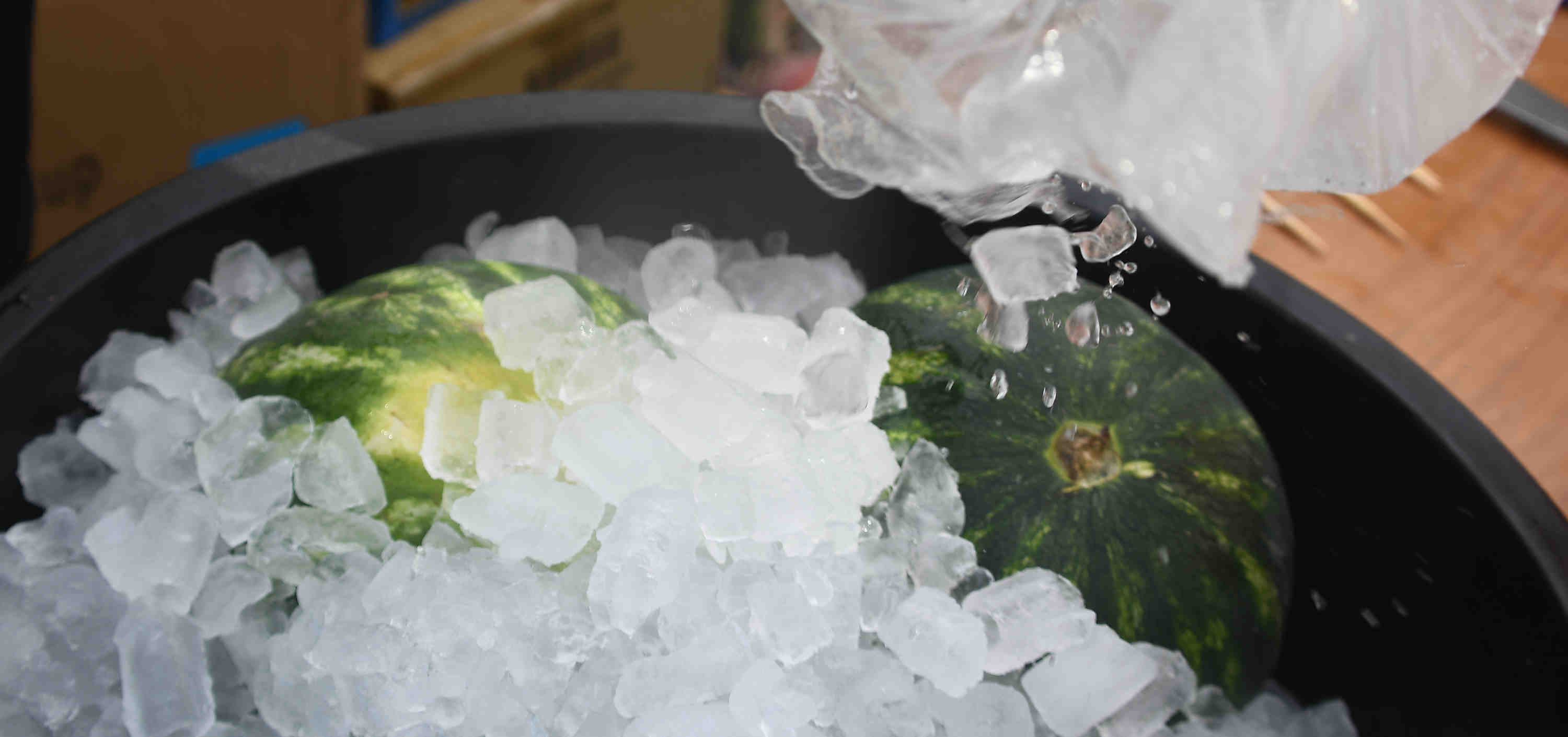 Ice used to keep the watermelons cool during the California...