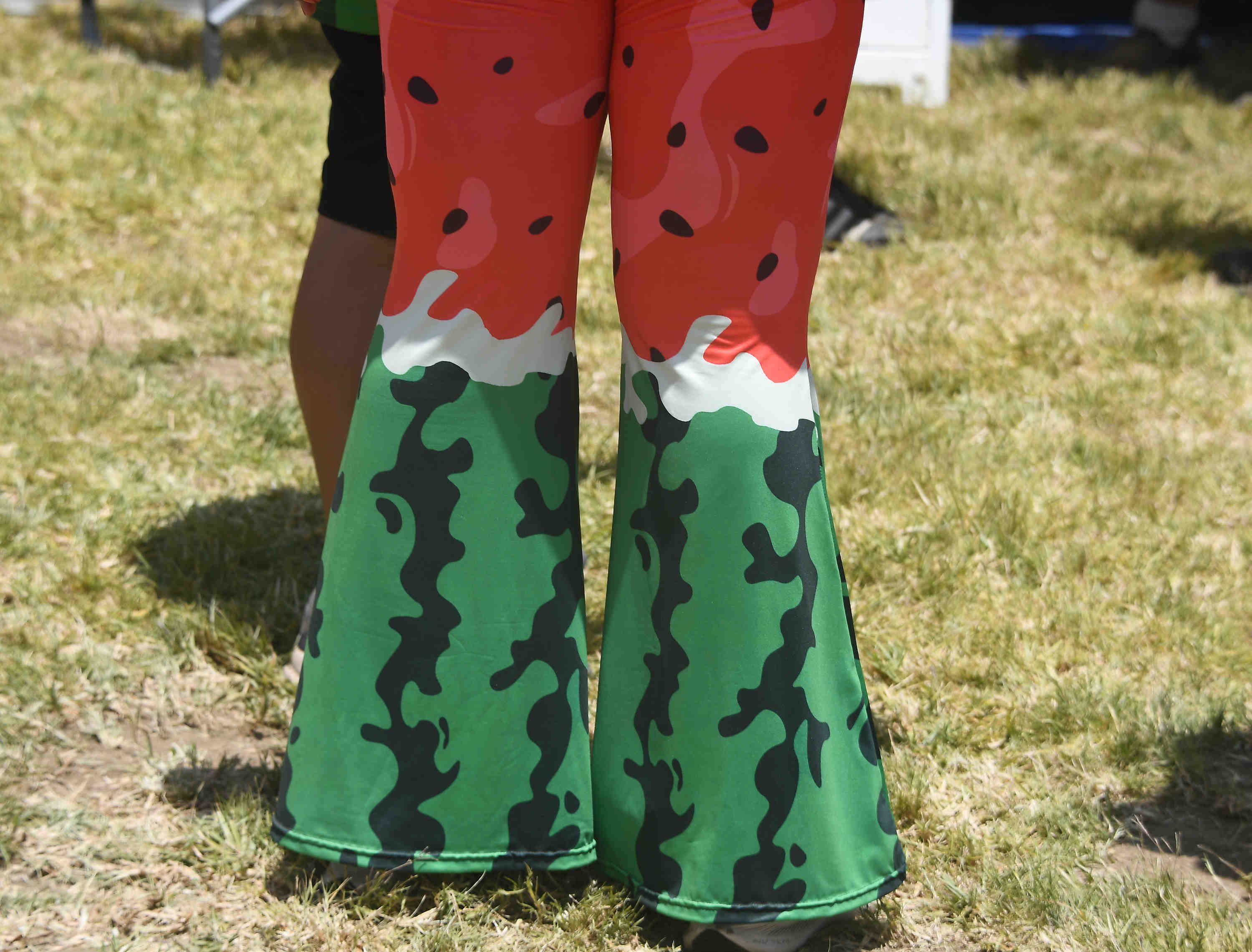 People showoff their watermelon fashion during the California watermelon festival...
