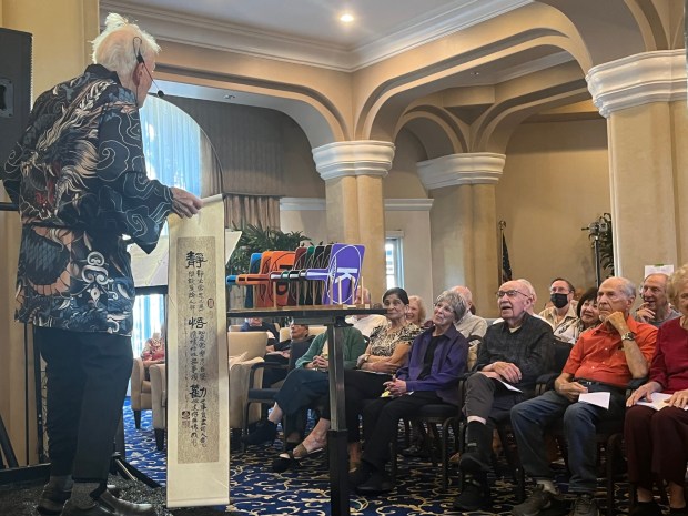 Pacific Regent La Jolla residents and guests take in Bill Dubey's performance of "The Mikado." (Noah Lyons)