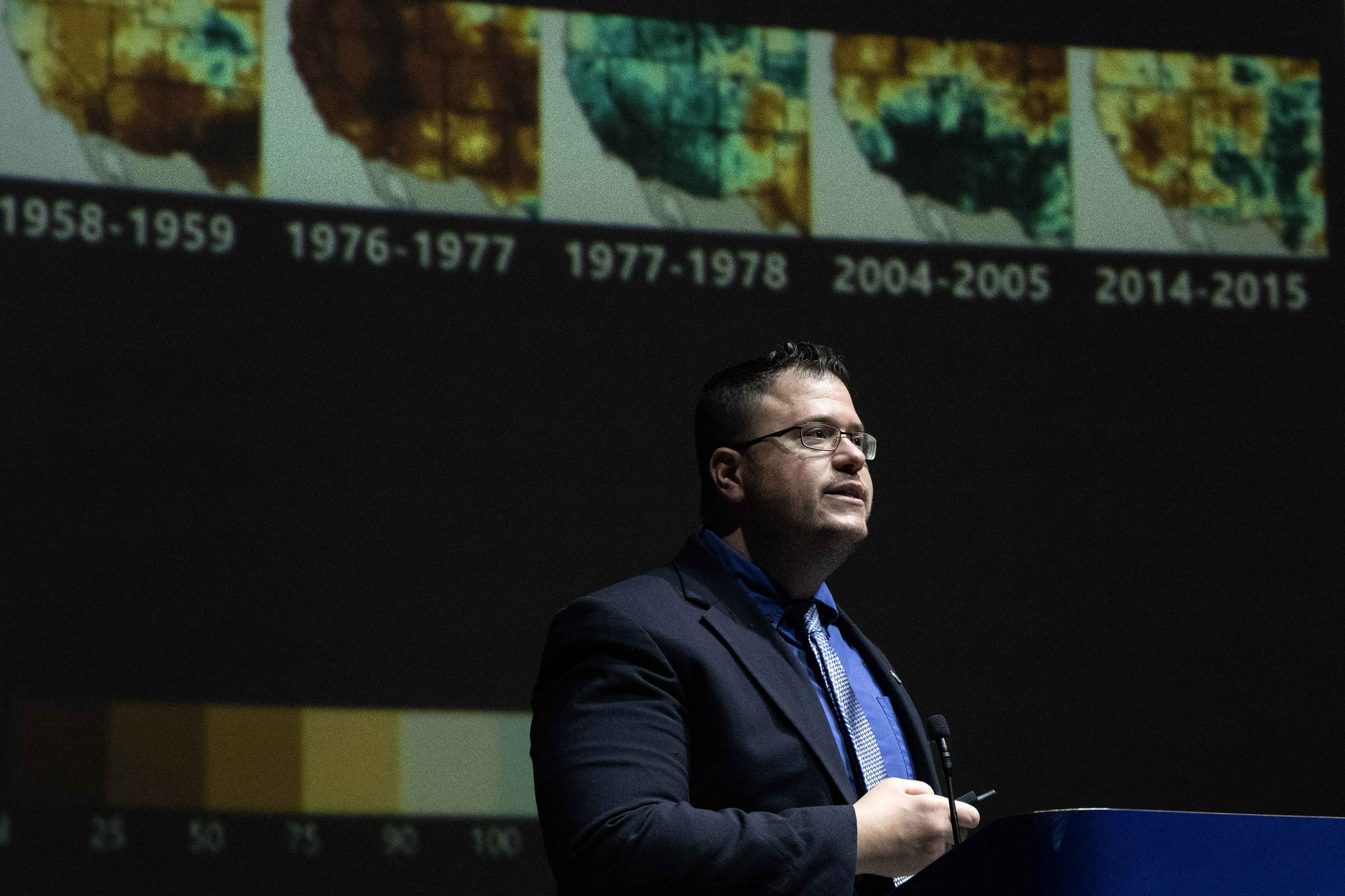 Meteorologist Dr. Ariel Cohen speaks during a press briefing addressing...